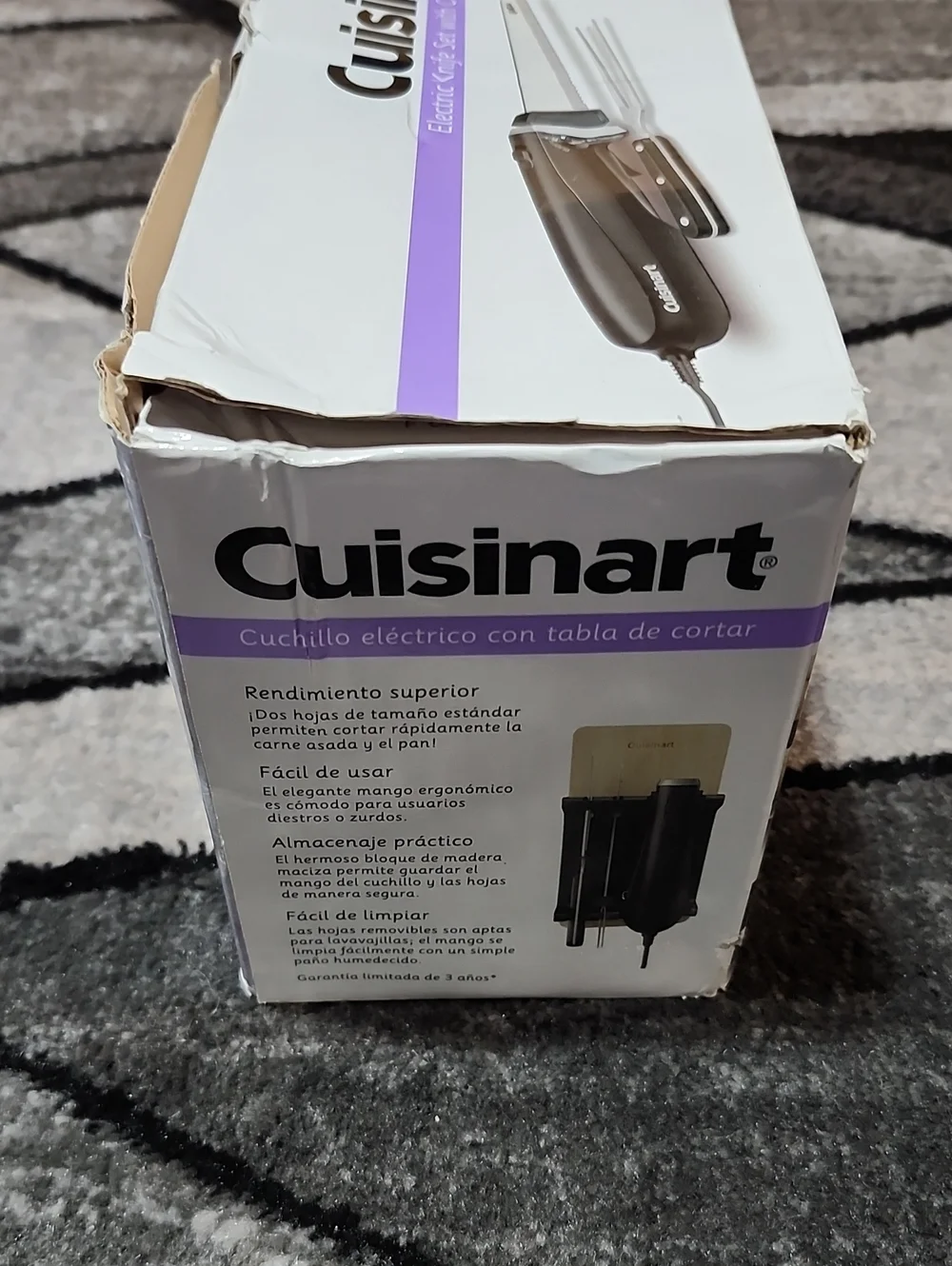 CUISINART BLACK ELECTRIC KNIFE SET W/ MATCHING CUTTING BOARD SERVING FORK